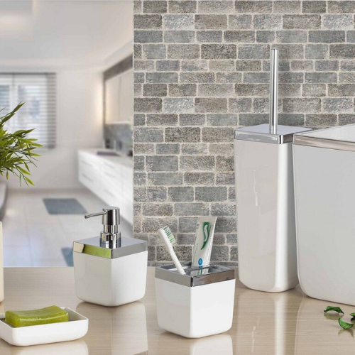 Acrylic Bathroom Set 5 Pieces with Silver Frame