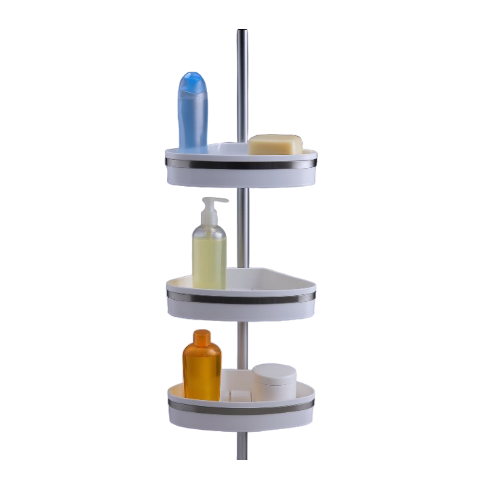 Bathroom Corner Shelves with Aluminum Pole ,3 Tier