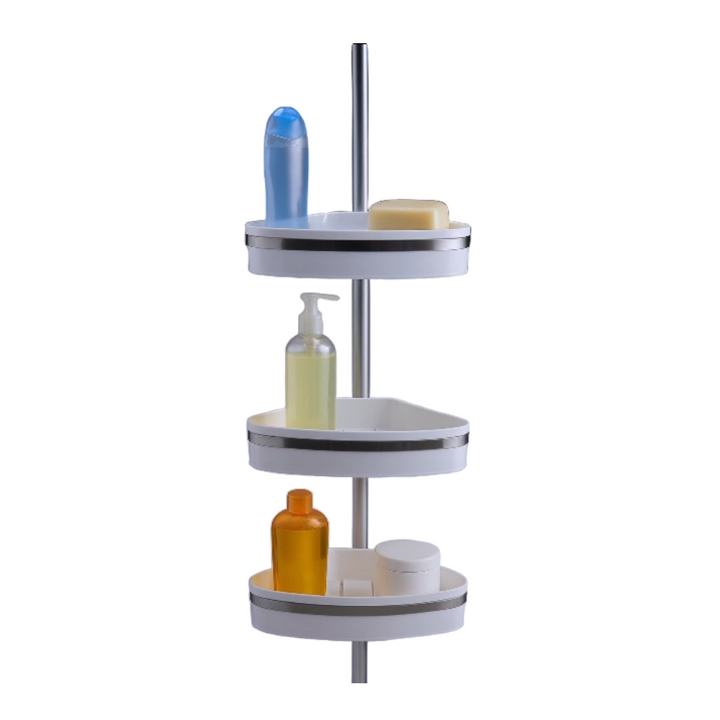 Bathroom Corner Shelves with Aluminum Pole ,3 Tier