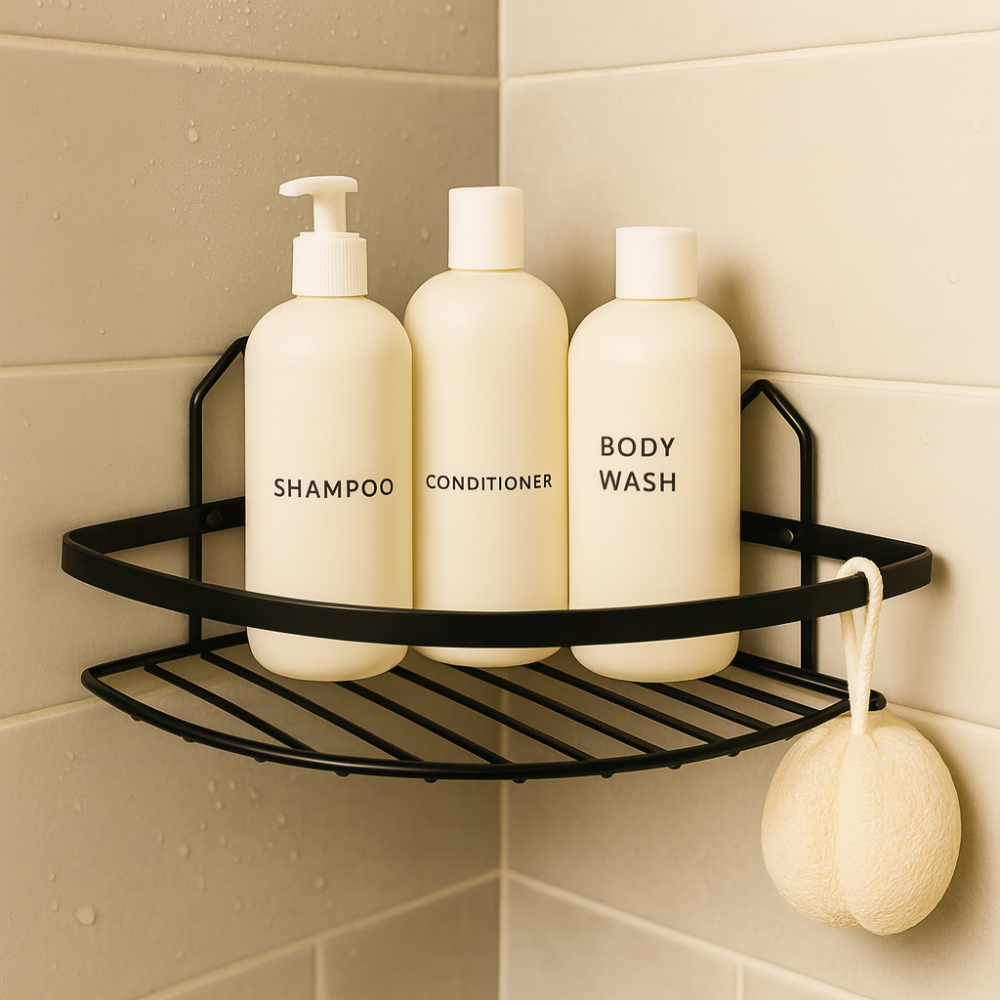 رف حمام زاوية من الفولاذ المقاوم للصدأ، أسود مقاوم للصدأ