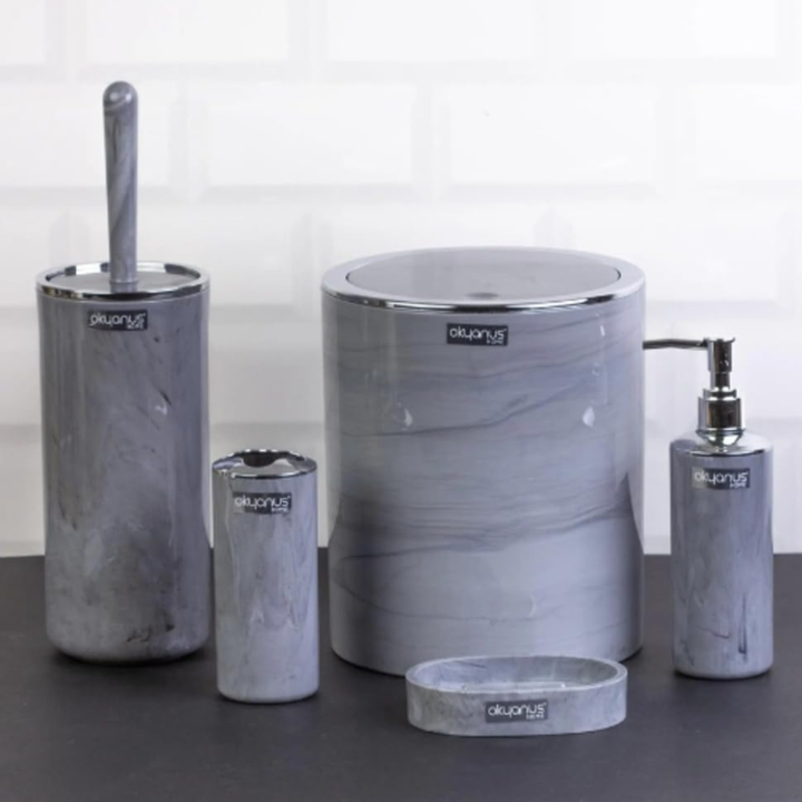 Circle  Grey Marble Pattern- Bathroom Set - 5 pieces