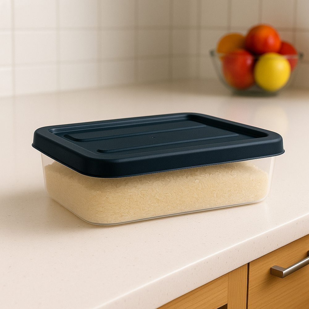 صندوق تخزين ملكي بلاستيكي شفاف - وعاء طعام محكم الإغلاق بغطاء مشبك - (رمادي غامق)