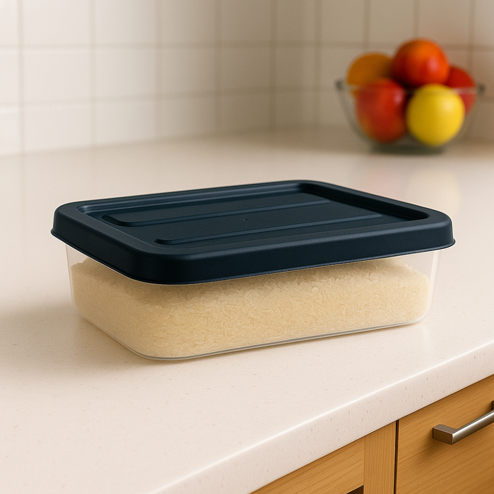 صندوق تخزين ملكي بلاستيكي شفاف - وعاء طعام محكم الإغلاق بغطاء مشبك - (رمادي غامق)