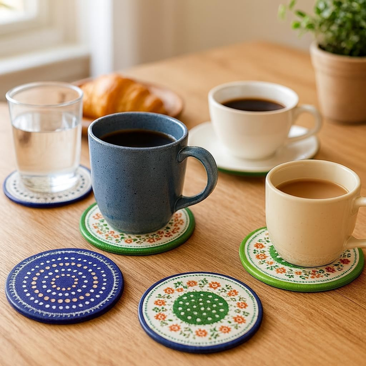 قواعد أكواب دائرية للمشروبات - قاعدة ماصة ومضادة للانزلاق، مجموعة من 4 قطع