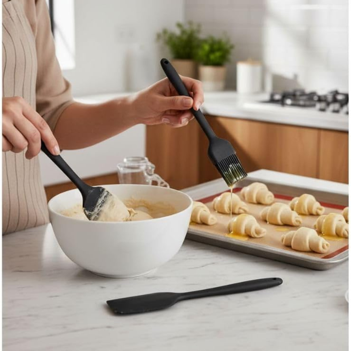 مجموعة ملعقة سيليكون وفرشاة دهن - مقاومة للحرارة (3 قطع)