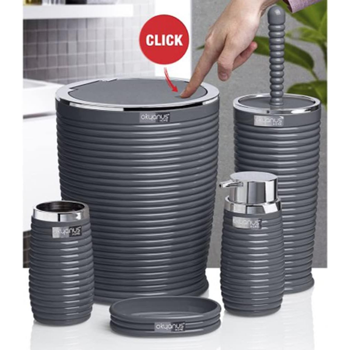 Okyanus 5-Piece Bathroom Set – Ribbed Design with Chrome Frame