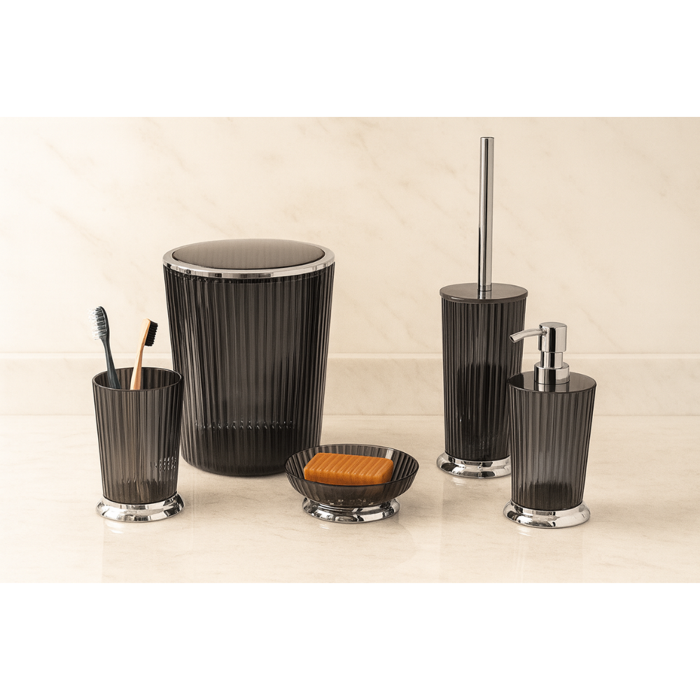 Ribbed Bathroom Accessories Set – Chrome Accents, 5-Piece