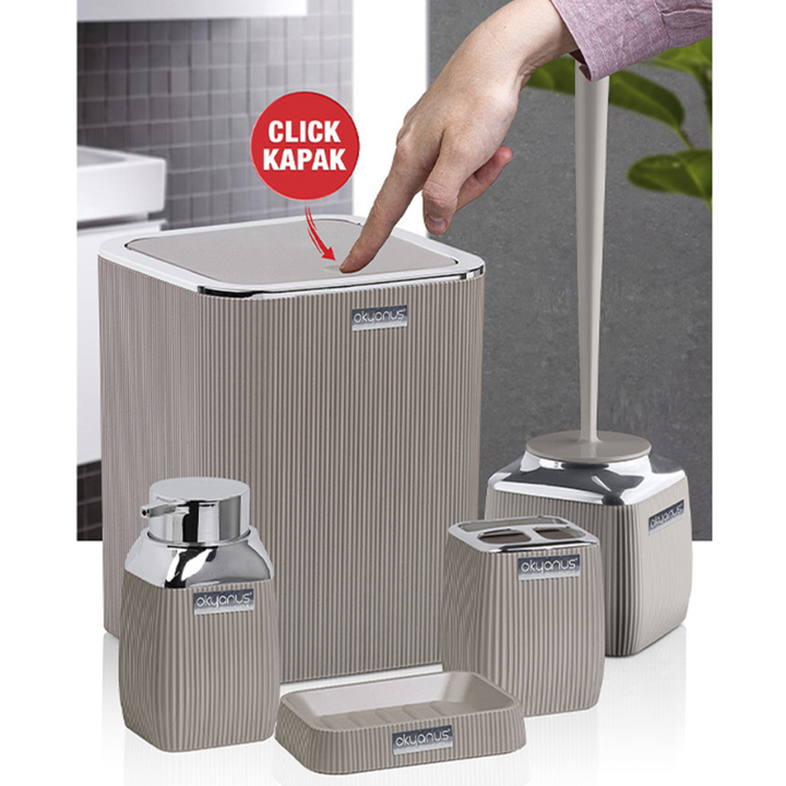 Okyanus 5-Piece Bathroom Accessories Set – Chrome Accents, Durable Plastic