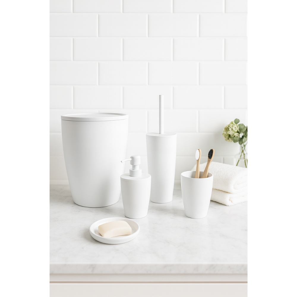Bathroom accessories set 5 pieces – durable plastic, 7.5 Liter bin
