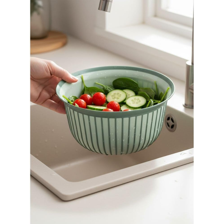 Ribbed Plastic Mixing Bowl with Non-Slip Grip