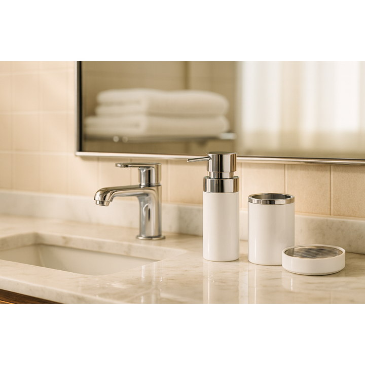 Bathroom Accessories Set 3-Piece Acrylic – Silver Ring Design