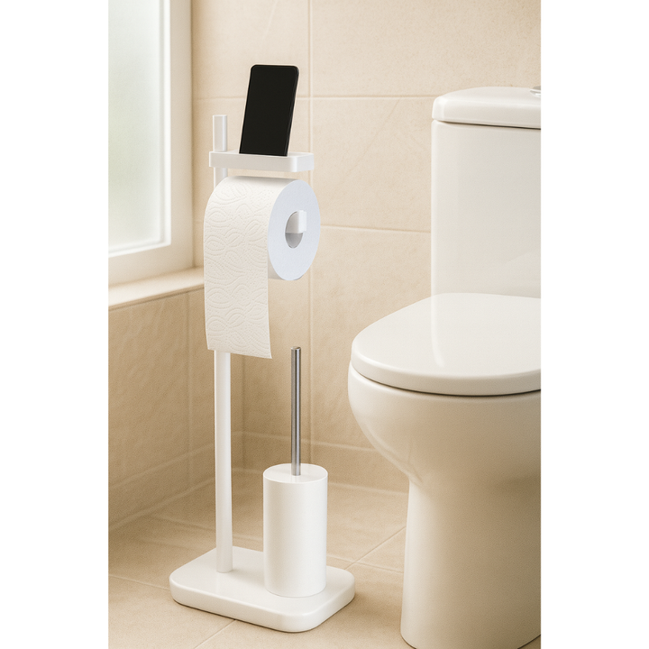 Standing Toilet Paper Holder with Brush & Shelf –75 cm | Primanova