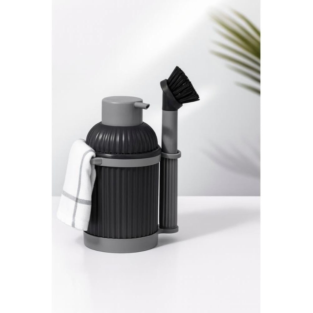 Kitchen Soap Dispenser Set with Brush & Towel Holder, 900ml