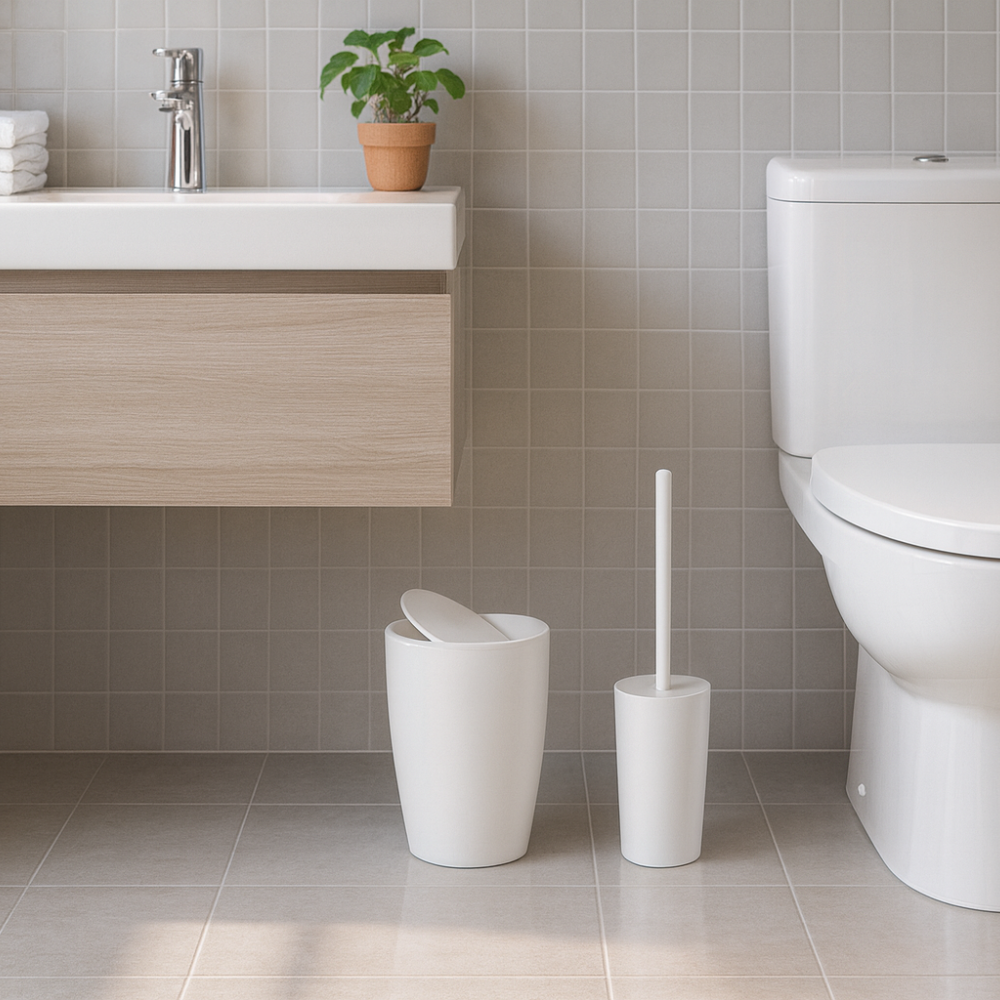 Primanova Pure Bathroom Set 2-Piece – 7.5 liter Bin + Toilet Brush