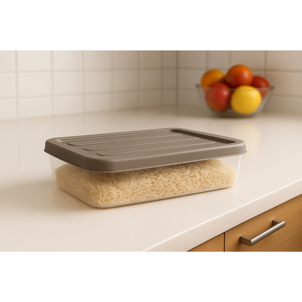 صندوق تخزين بلاستيكي شفاف ملكي - حاوية طعام محكمة الإغلاق بغطاء مشبك - (بيج)