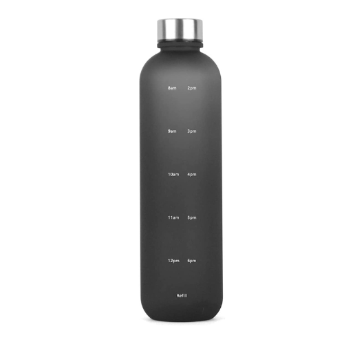 Motivational water bottle with silver lid