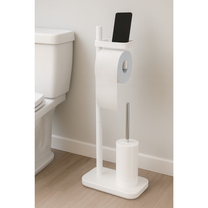 Standing Toilet Paper Holder with Brush & Shelf –75 cm | Primanova