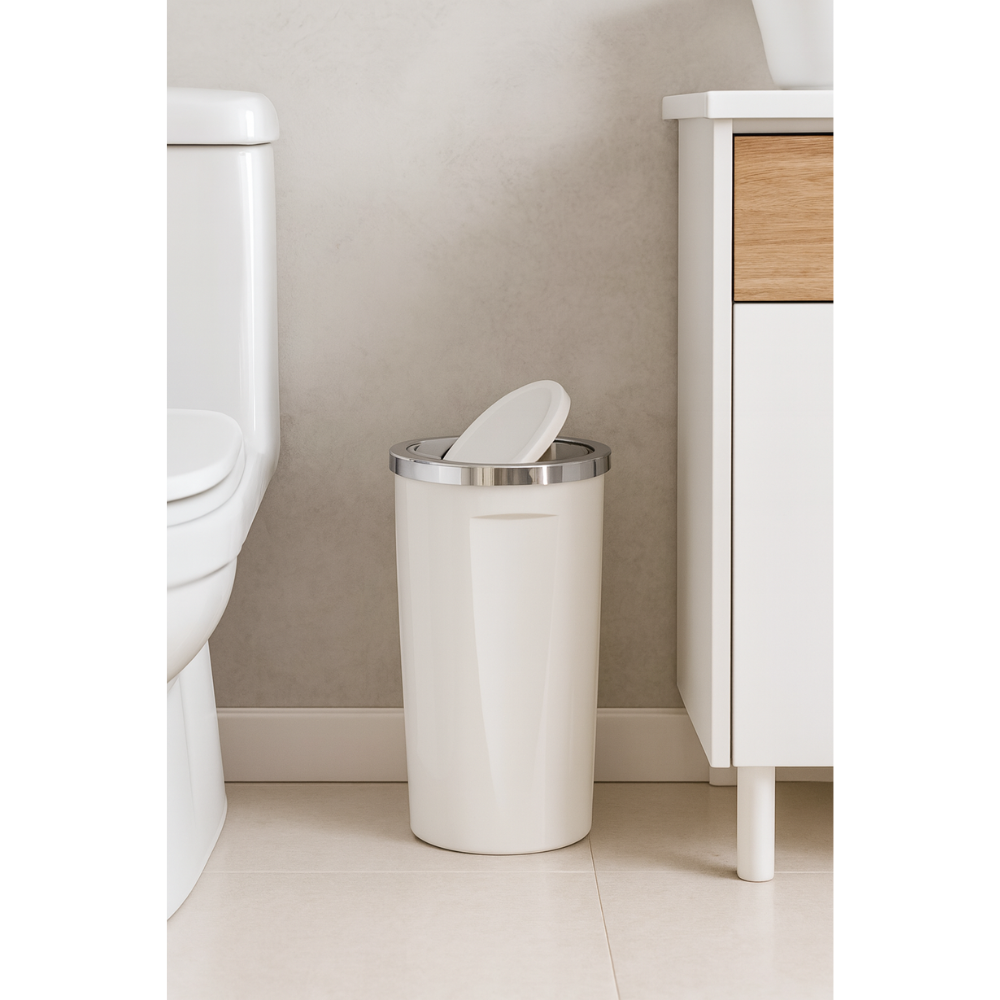 35 Liter Swing-Lid Trash Can with Chrome Rim –  30×56 cm | Primanova