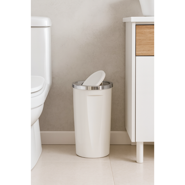 35 Liter Swing-Lid Trash Can with Chrome Rim –  30×56 cm | Primanova