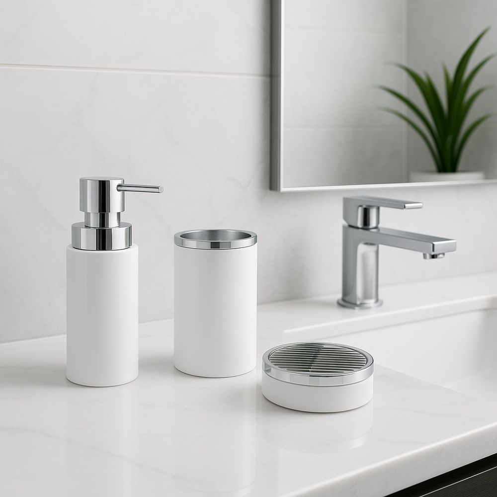 Bathroom Accessories Set 3-Piece Acrylic – Silver Ring Design