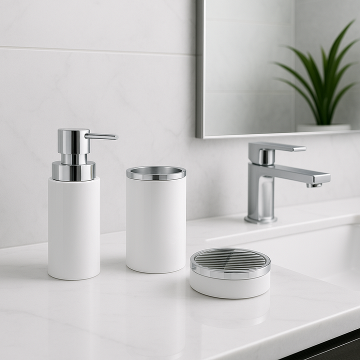 Bathroom Accessories Set 3-Piece Acrylic – Silver Ring Design