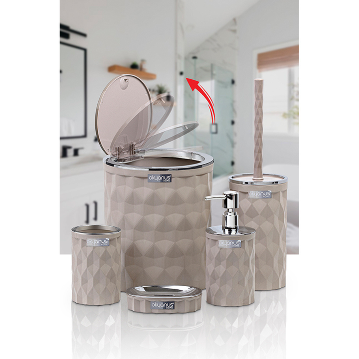Okyanus 5-Piece Bathroom Accessories Set – Chrome Accents, Beige