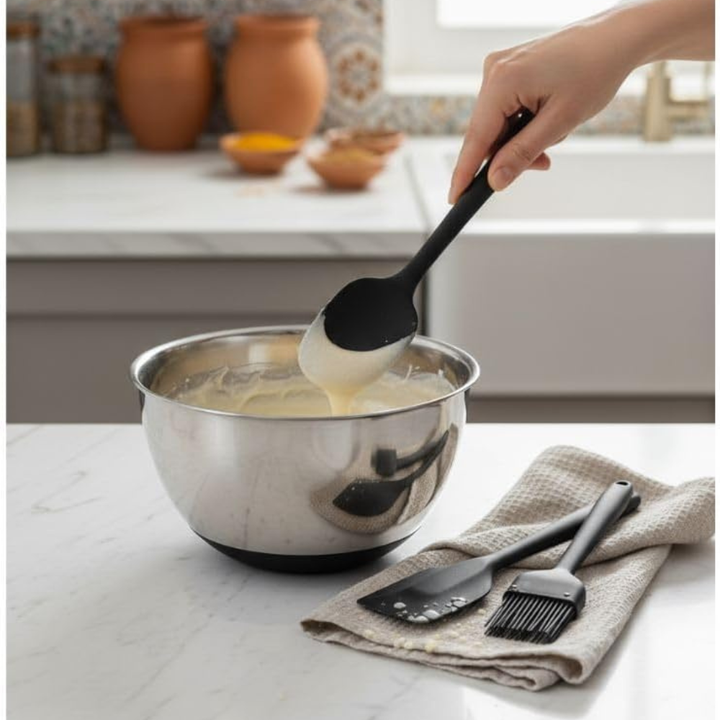 مجموعة ملعقة سيليكون وفرشاة دهن - مقاومة للحرارة (3 قطع)