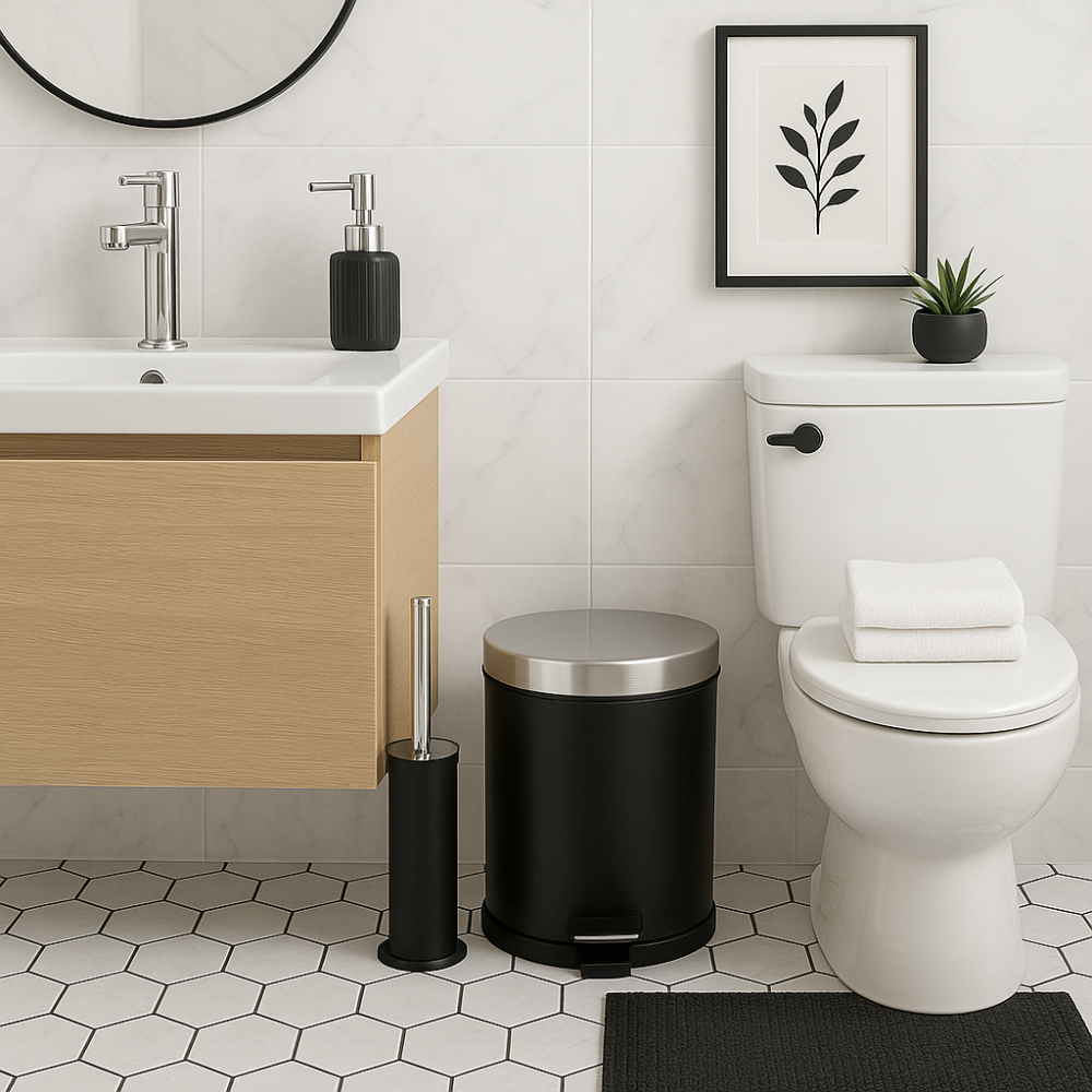 Bathroom Pedal Bin & Toilet Brush Set – Soft-Close Lid, Removable Inner Bucket