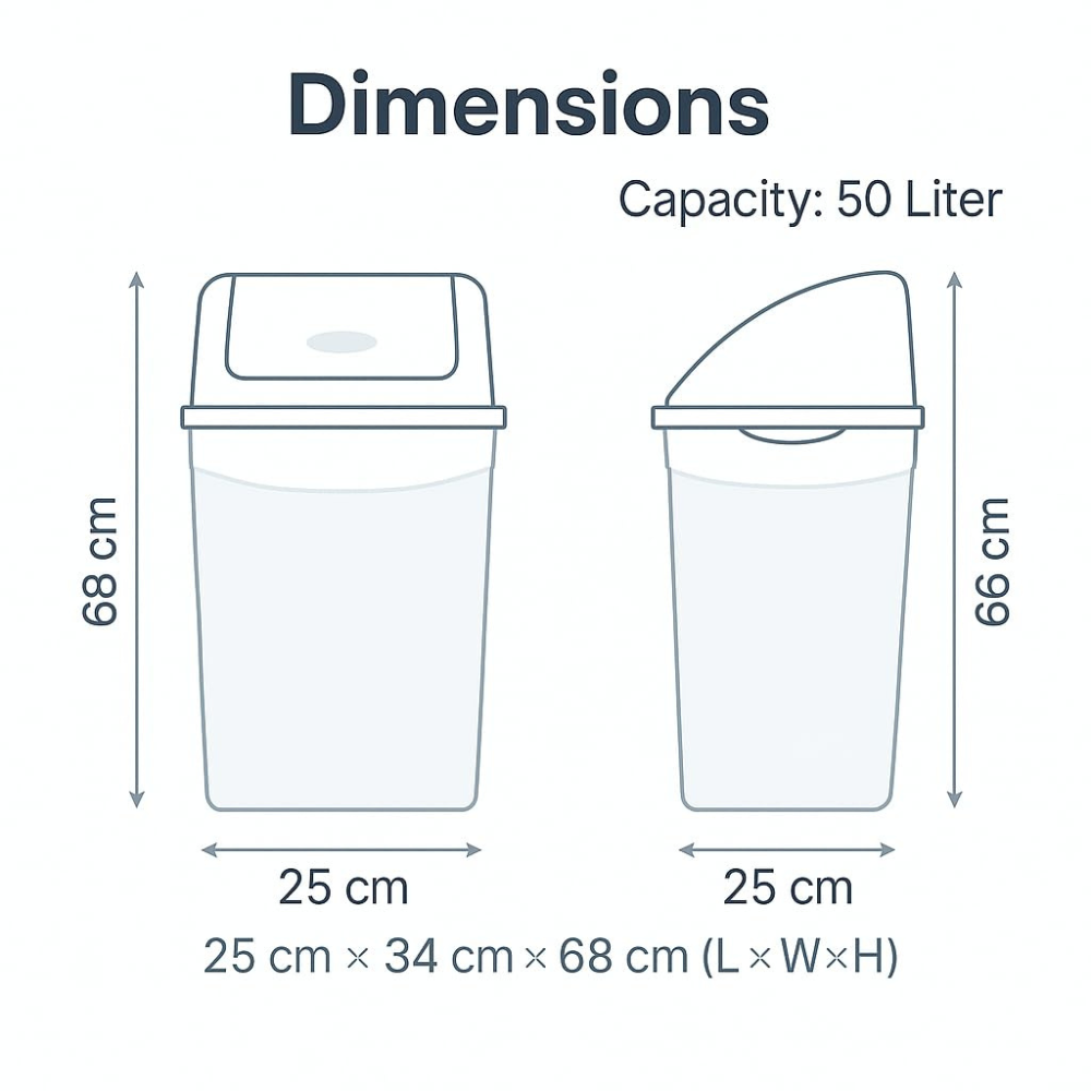 Swing Lid Trash Can, Self-Closing Odor Control – 50 Liter