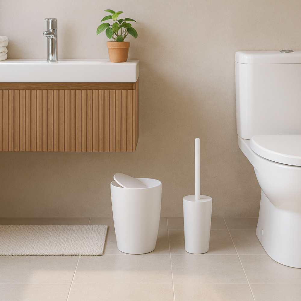 Primanova Pure Bathroom Set 2-Piece – 7.5 liter Bin + Toilet Brush