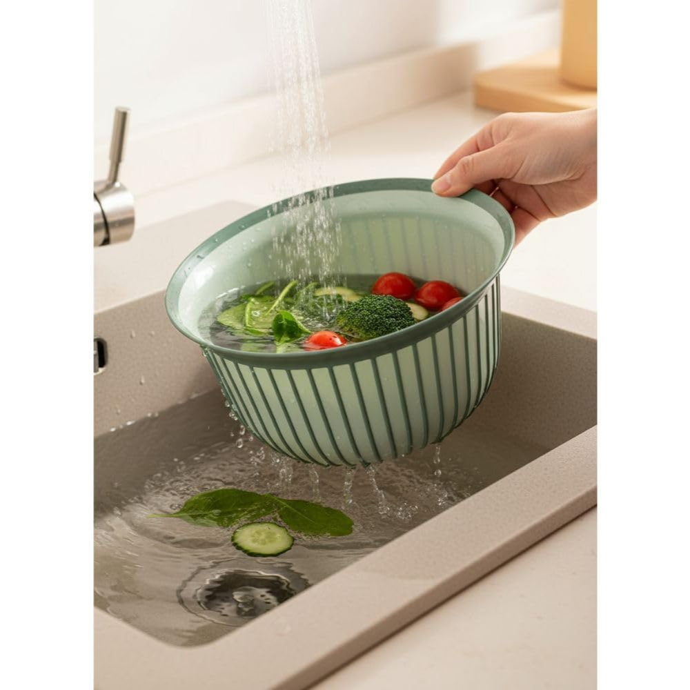 Ribbed Plastic Mixing Bowl with Non-Slip Grip