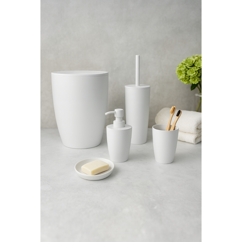 Bathroom accessories set 5 pieces – durable plastic, 7.5 Liter bin