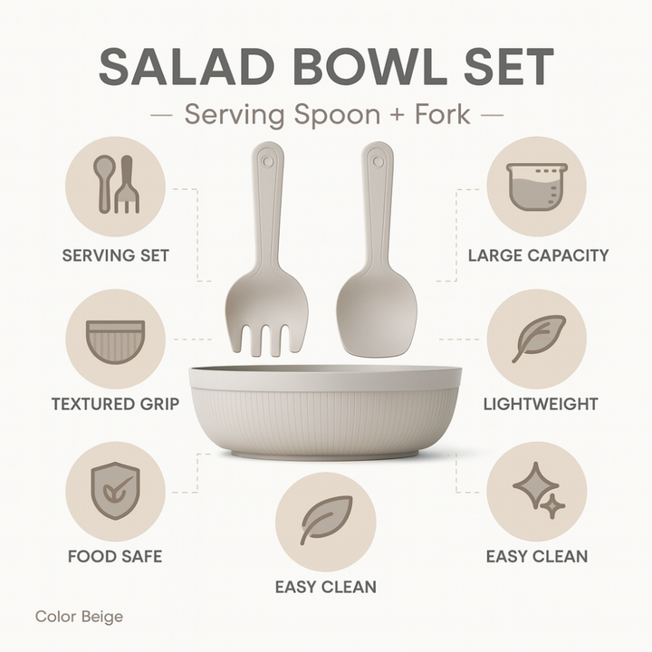 Salad Bowl with Serving Spoons – Large 4 Liter Kitchen Mixing Set
