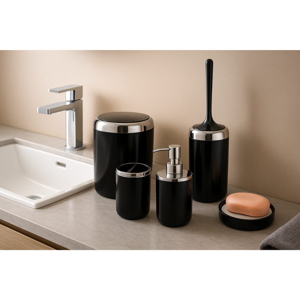 Acrylic Bathroom Accessories Set 5-Piece -Silver Frame