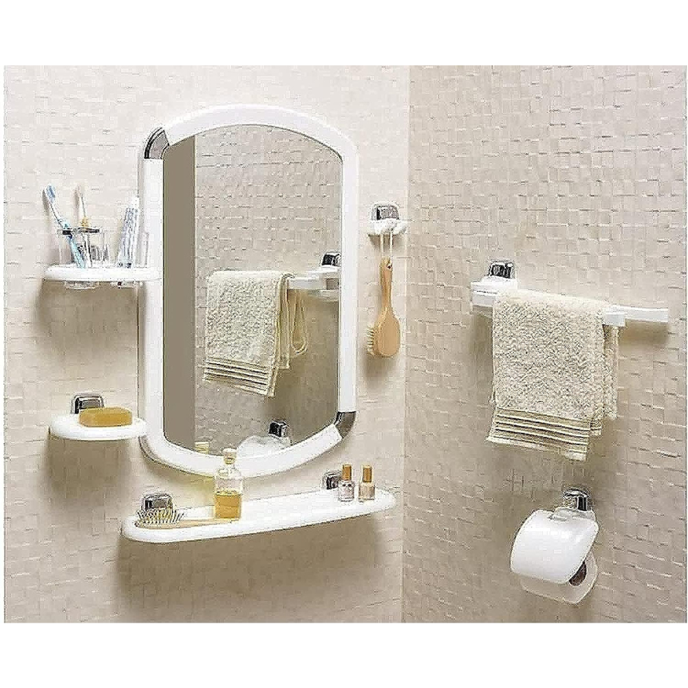 طقم مرآة حمام مع ملحقاته من 7 قطع - أبيض | بريمانوفا