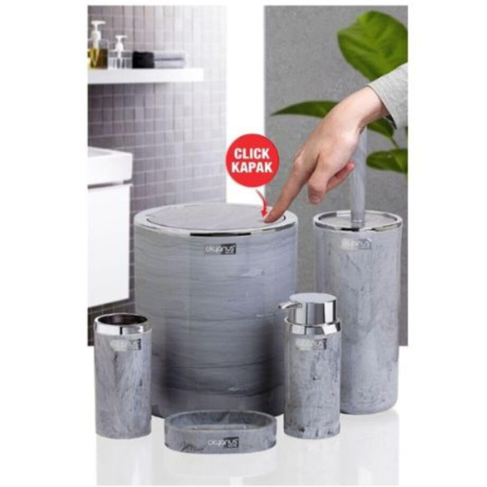 Circle  Grey Marble Pattern- Bathroom Set - 5 pieces