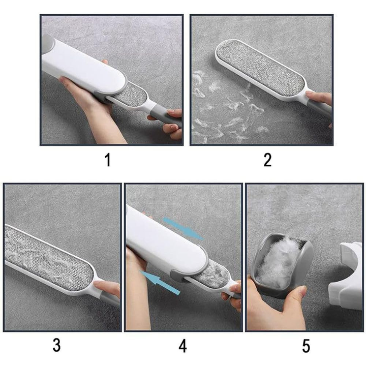 فرشاة إزالة شعر الحيوانات الأليفة بقاعدة ذاتية التنظيف، مزدوجة الجوانب