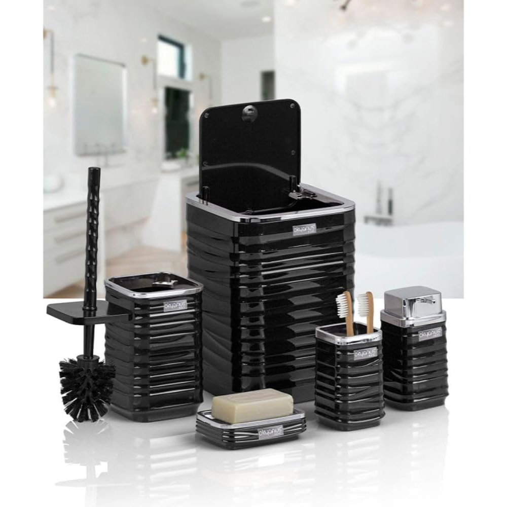 Bathroom Accessories Set 5-Piece – Chrome-Lid Luna Square