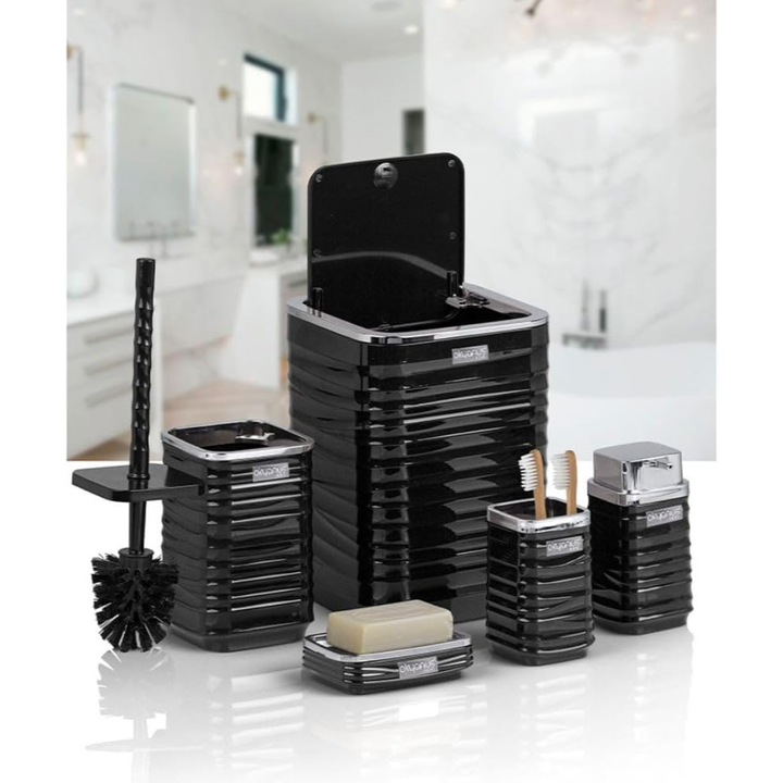 Bathroom Accessories Set 5-Piece – Chrome-Lid Luna Square