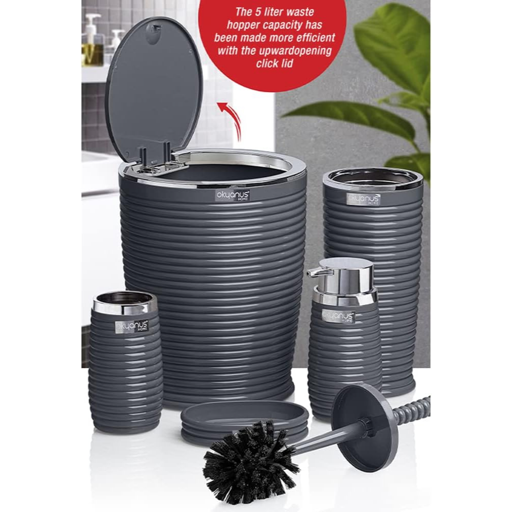 Okyanus 5-Piece Bathroom Set – Ribbed Design with Chrome Frame