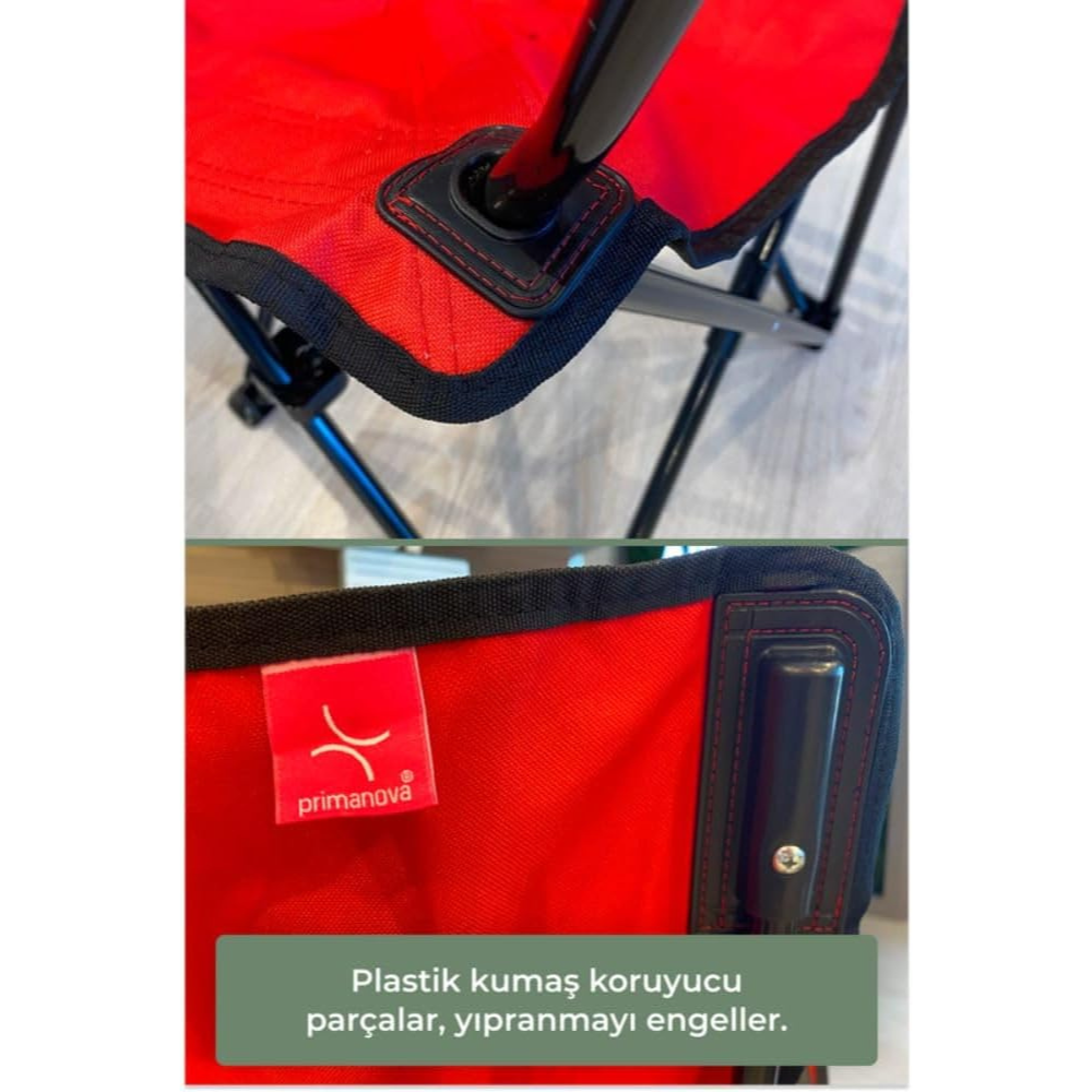 Camping Folding Chair with Armrests & Cup Holder – Metal Frame, 120 kg Capacity, 45×45×87 cm | Primanova