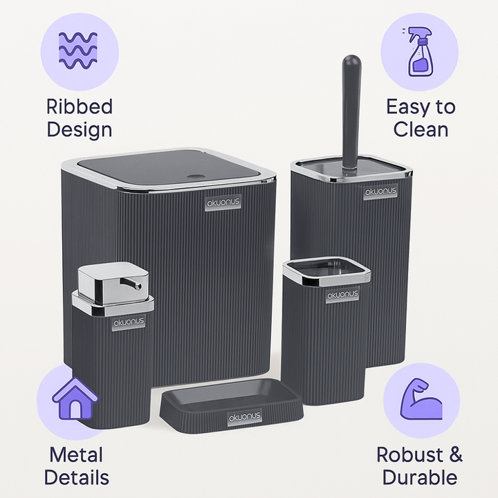 Bath Accessory Set – 5-Piece Bathroom Organizer Kit  (Siver frame)