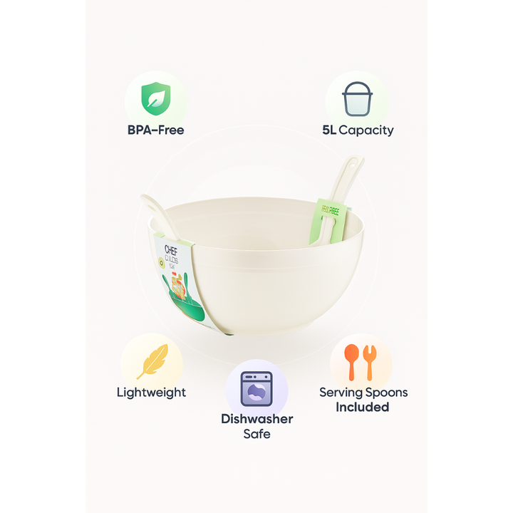 BPA-Free Salad Mixing Bowl with Spoon & Fork – 5.5 Liter