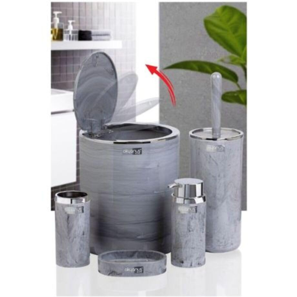 Circle  Grey Marble Pattern- Bathroom Set - 5 pieces