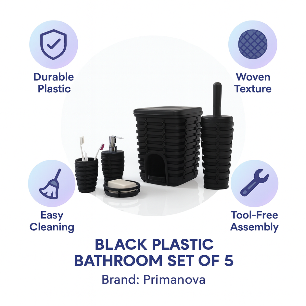 Rattan-Style 5-Piece Bathroom Accessory Set with 5 Liter Pedal Bin | Primanova