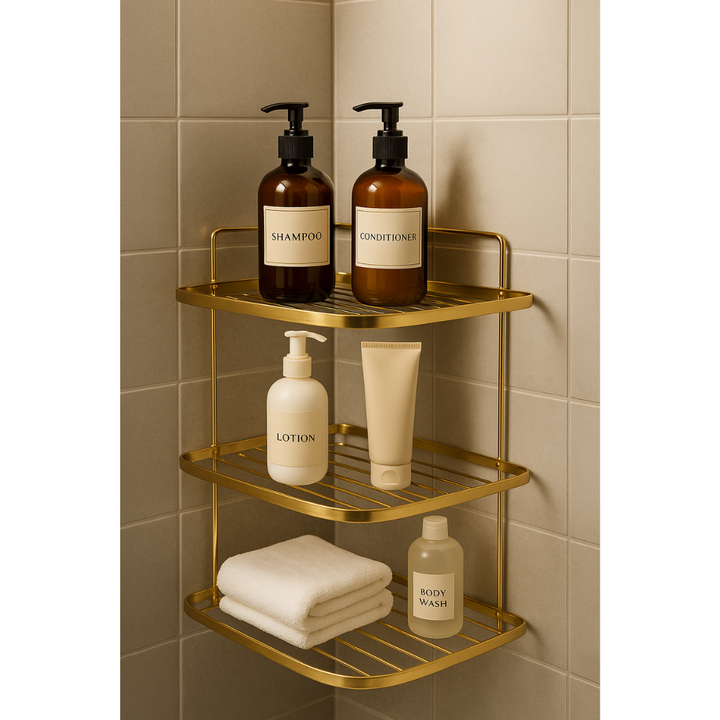 رف حمام زاوية من الفولاذ المقاوم للصدأ، ذهبي مقاوم للصدأ