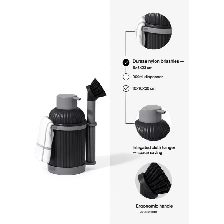 Kitchen Soap Dispenser Set with Brush & Towel Holder, 900ml