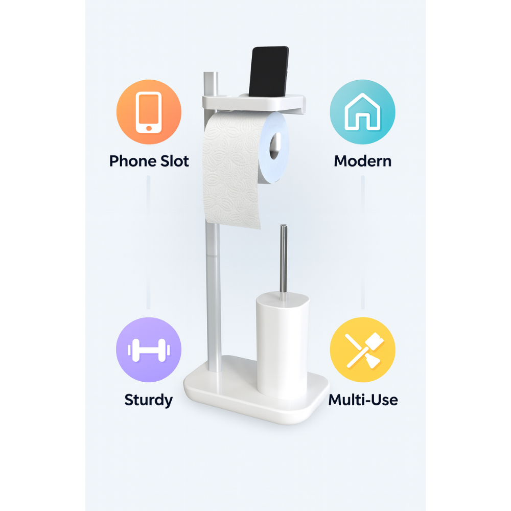 Standing Toilet Paper Holder with Brush & Shelf –75 cm | Primanova