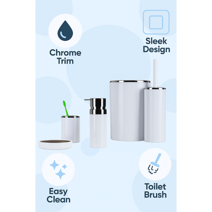 Elegant 5-Piece Acrylic Bathroom Accessories Set – Silver Frame