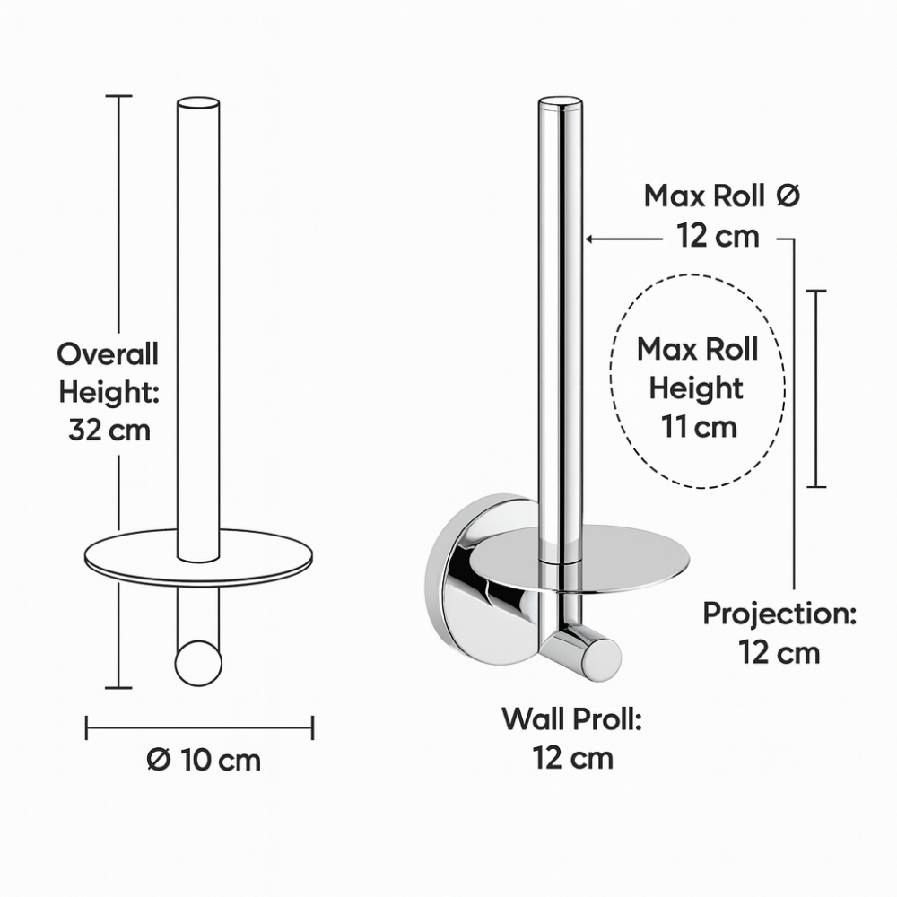 Wall Mounted Toilet Roll Holder, Vertical Spare